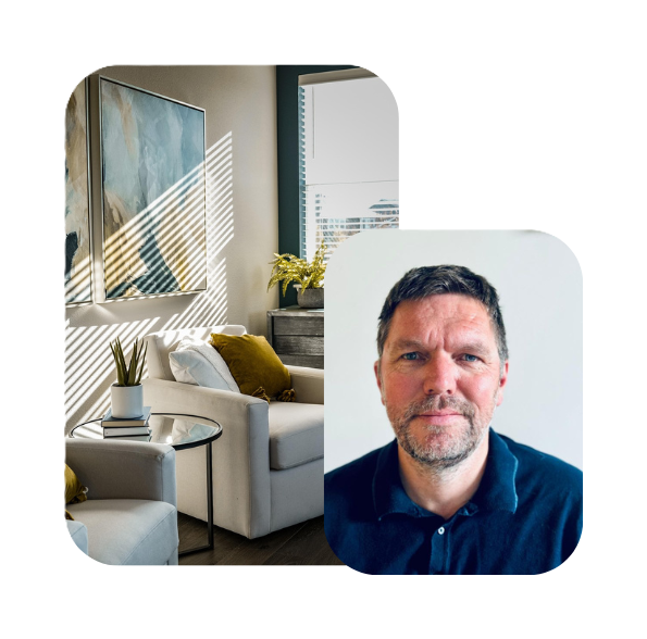 image of Philip Bruce offering online trauma therapy and a separate image of his dedicated in-person practice in Wiltshire