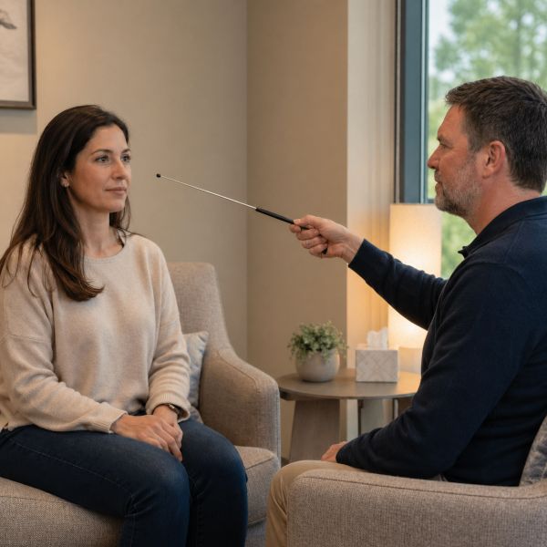 Philip Bruce using a pointer stick during a Brainspotting therapy session