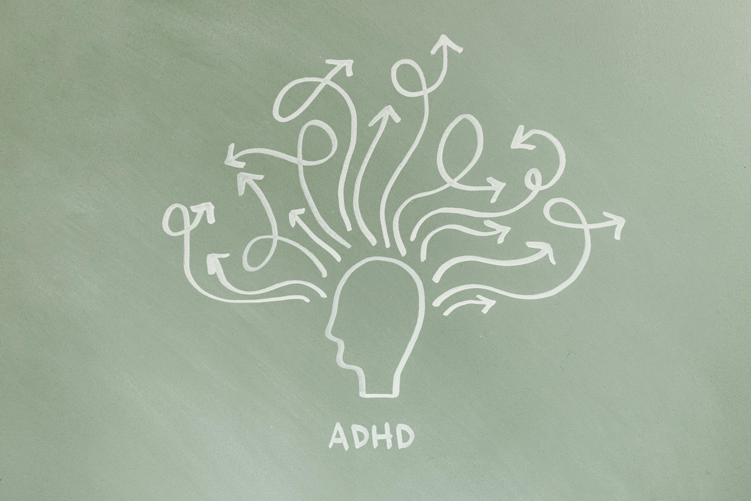 Abstract representation of ADHD with arrows symbolizing scattered thoughts.