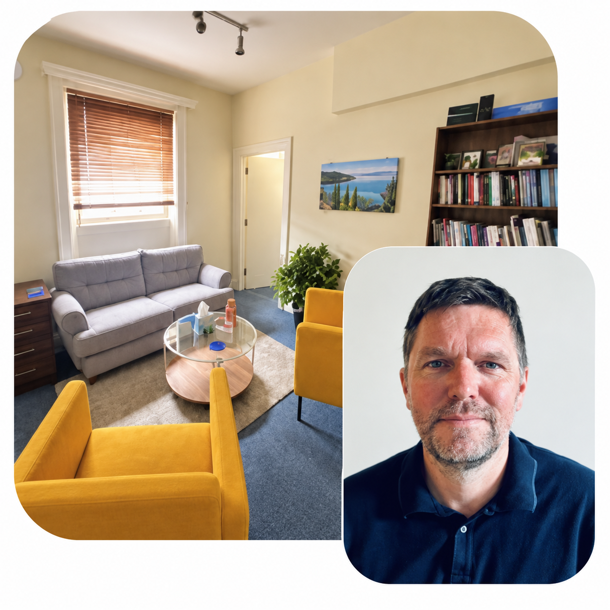 Philip Bruce with therapy room at Hartham Park, Corsham Philip Bruce beside his therapy room at Hartham Park in Corsham, Wiltshire