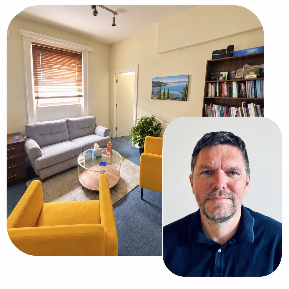 Philip Bruce beside his therapy room at Hartham Park, Corsham